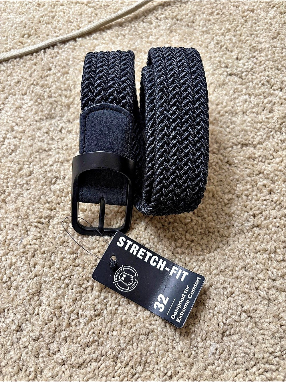 Ghost Golf Gary Golf Belt Stretch-Fit Black Waist 32